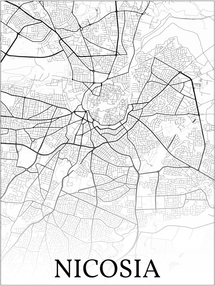 Nicosia, Cyprus, Carte de Ville, Design Dégradé Noir et Blanc