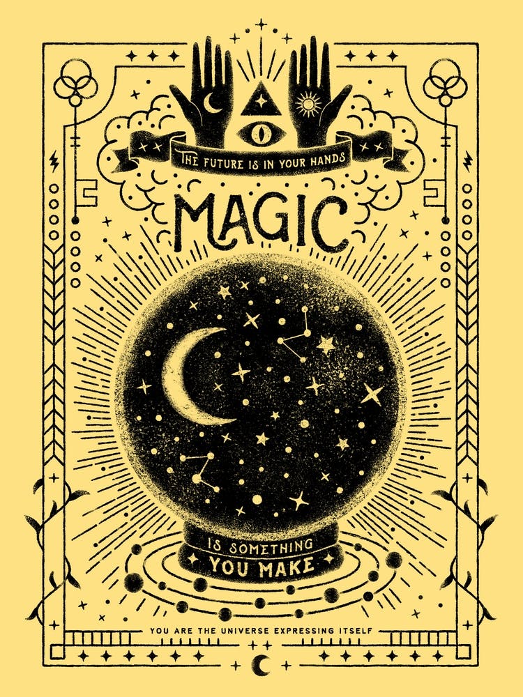 Vintage Esoteric Magic Crystal Ball Moon Universe 