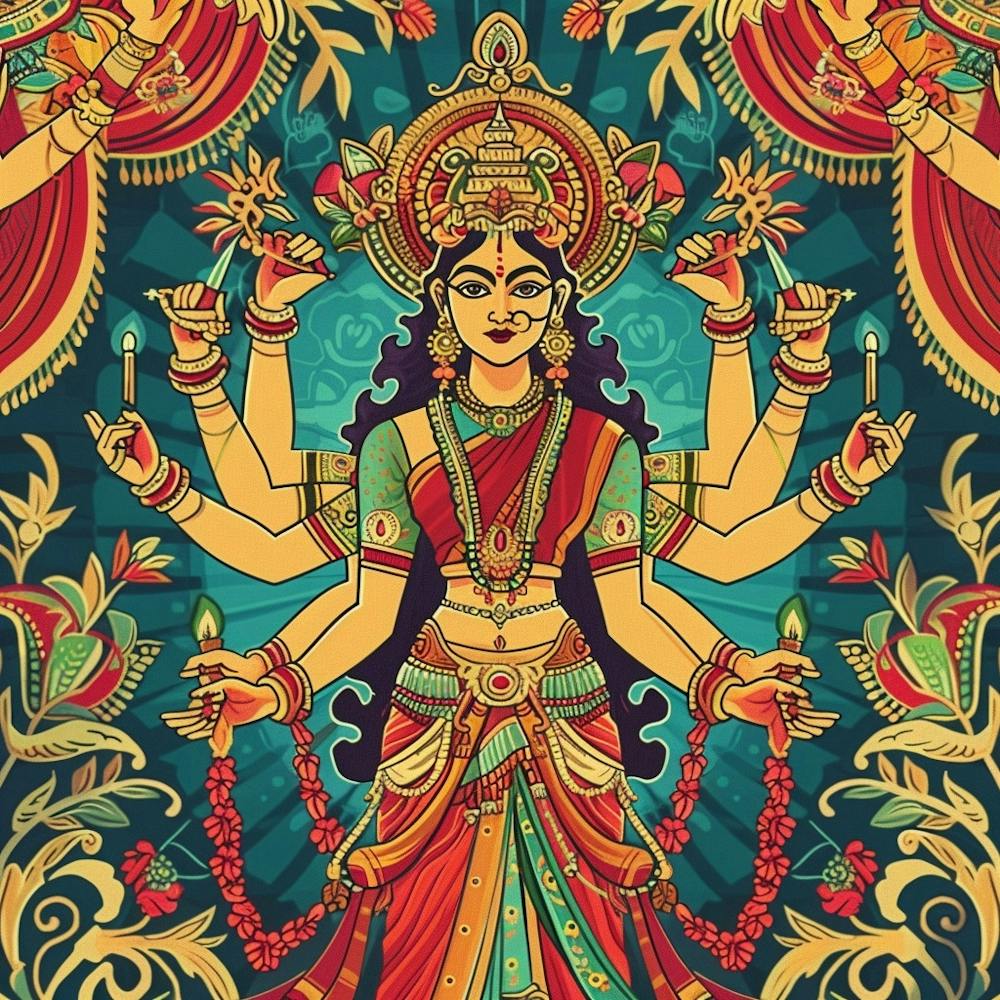 Durga Puja-Thema Banner-Textur Mit Göttin Du 1718399475 2