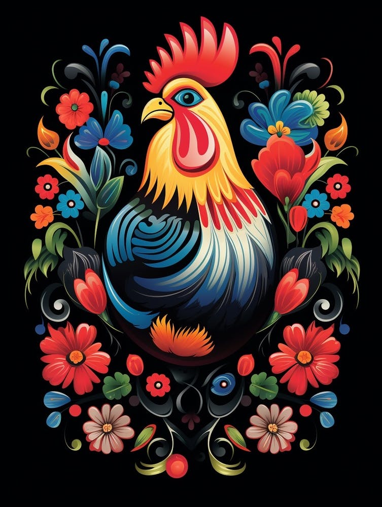 Folk Bird Illustration Chicken 4