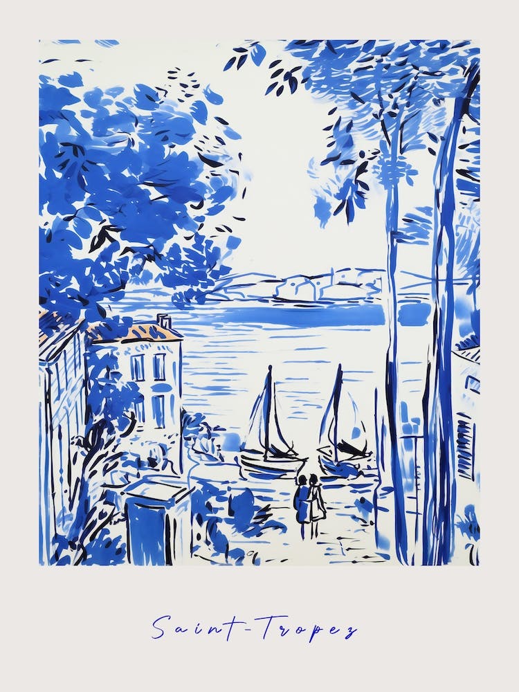 Saint Tropez France Mediterranean Blue Drawing Poster