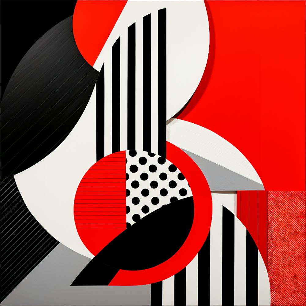 Abstract Geometric. Black and red circles and stripes