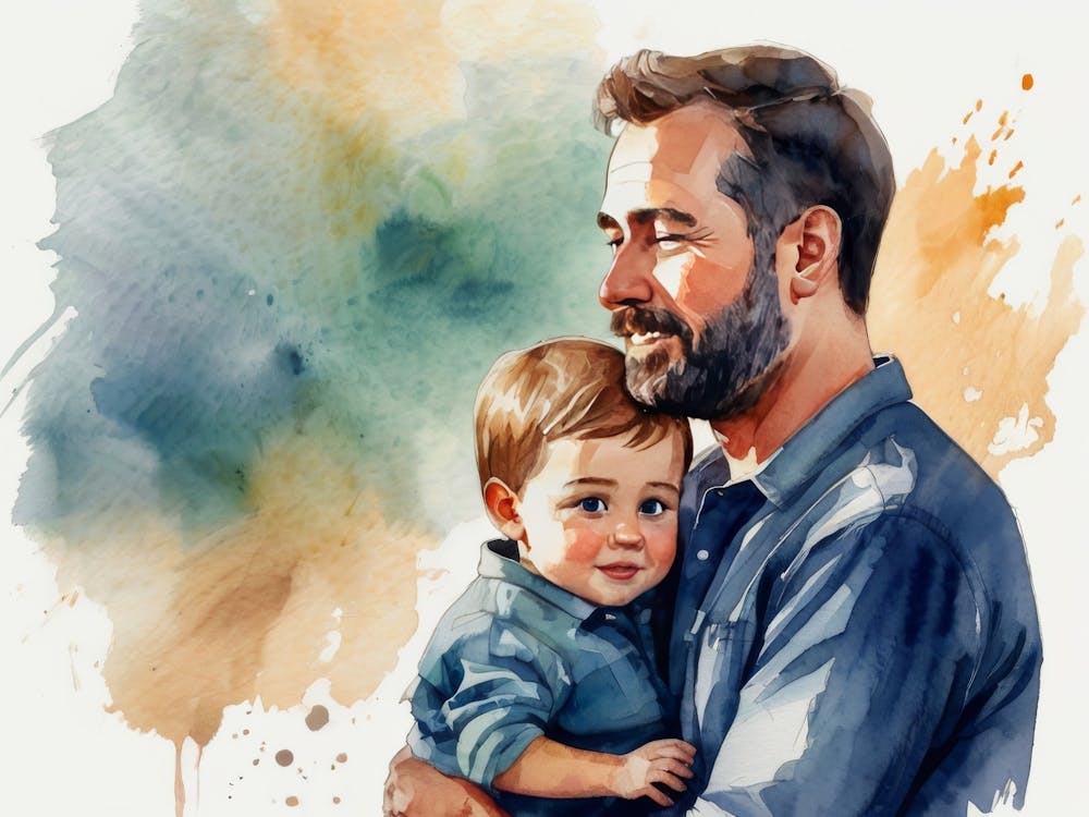 Watercolor Of Father And Son Father's Day