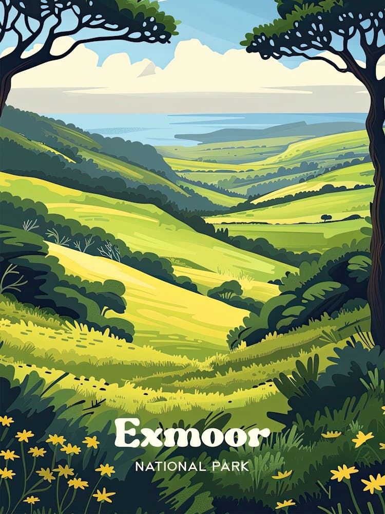 Exmoor National Park Nature Travel Art Illustration