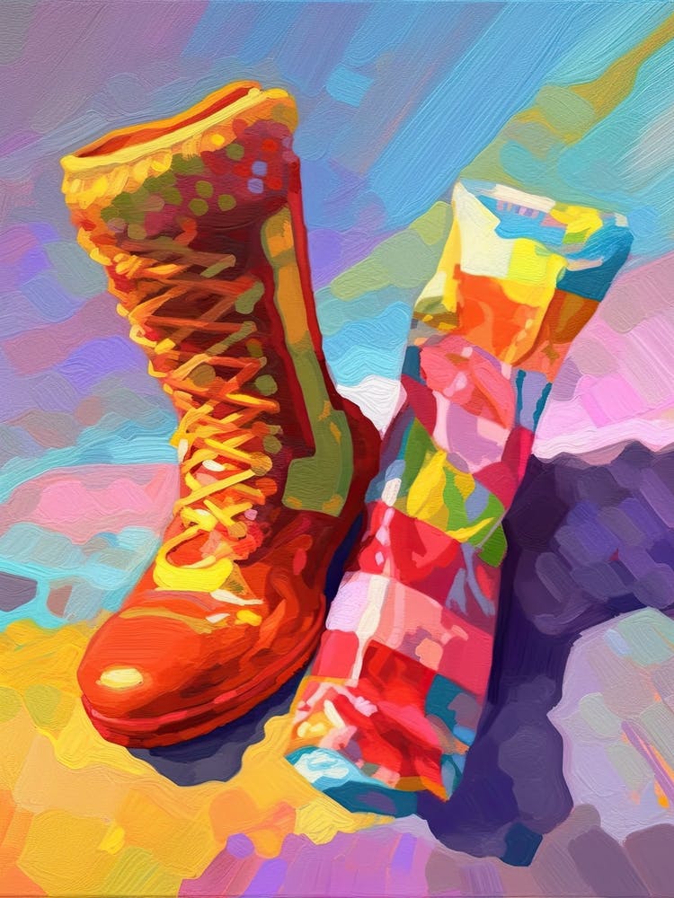 Regenbogenfarbene Socken Ölgemälde 1