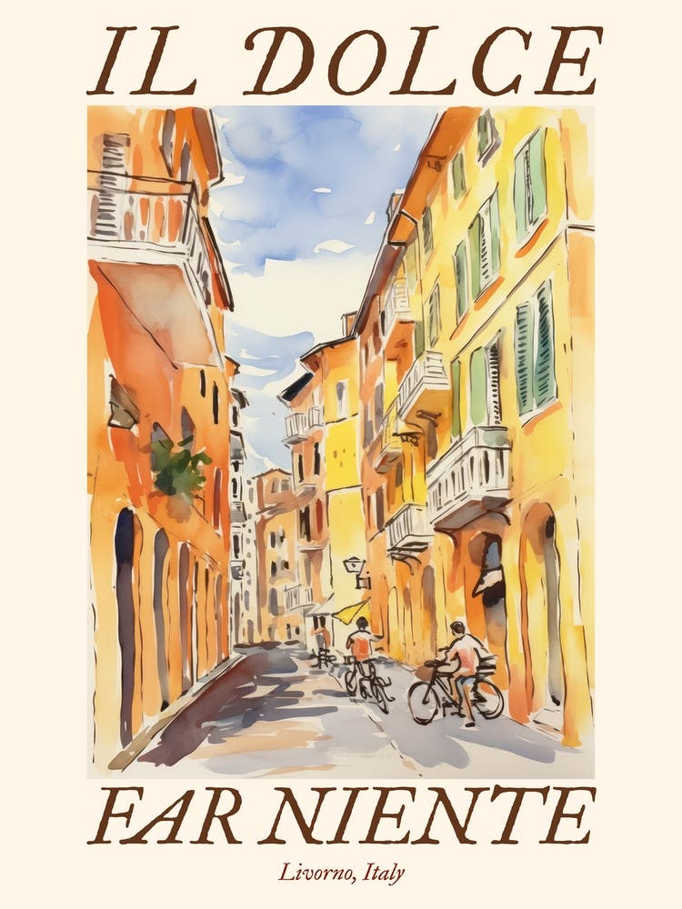 Il Dolce Far Niente Livorno, Italy Watercolour Streets 3 Poster