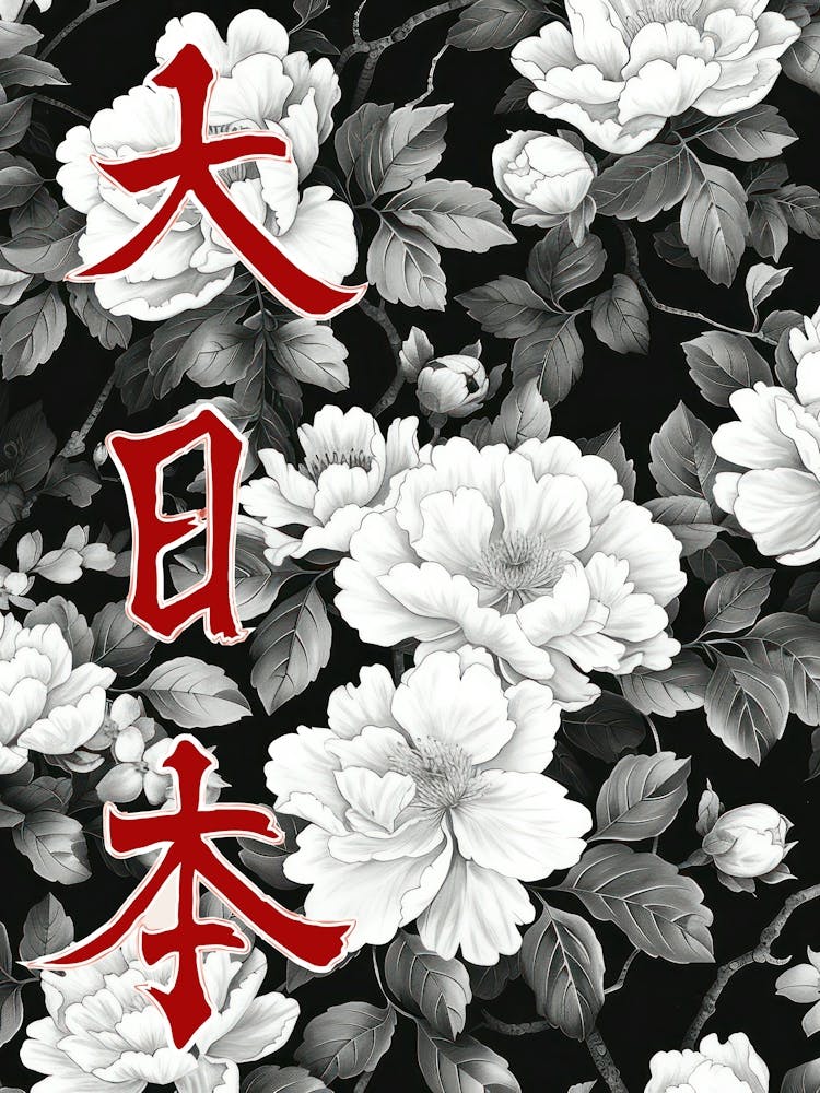 Great Japan Poster Monochrome Flowers 5