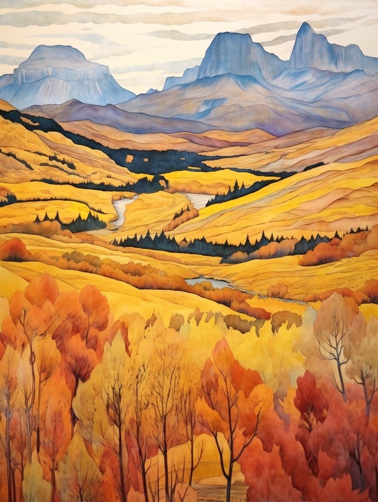 Autumn National Park Painting Torres Del Paine National Park Chile 1