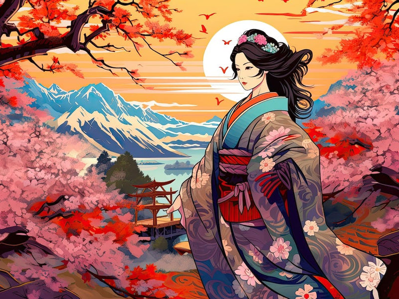 Ukiyo E Mount Fuji Japan Geisha Farbe 6