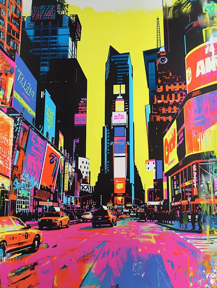 Times Square New York Colourful Silkscreen Illustration 2