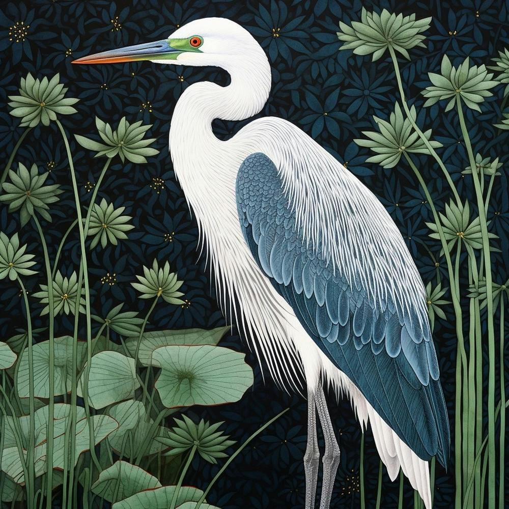 Ohara Koson Inspired Bird Painting Great Blue Heron 4 Square