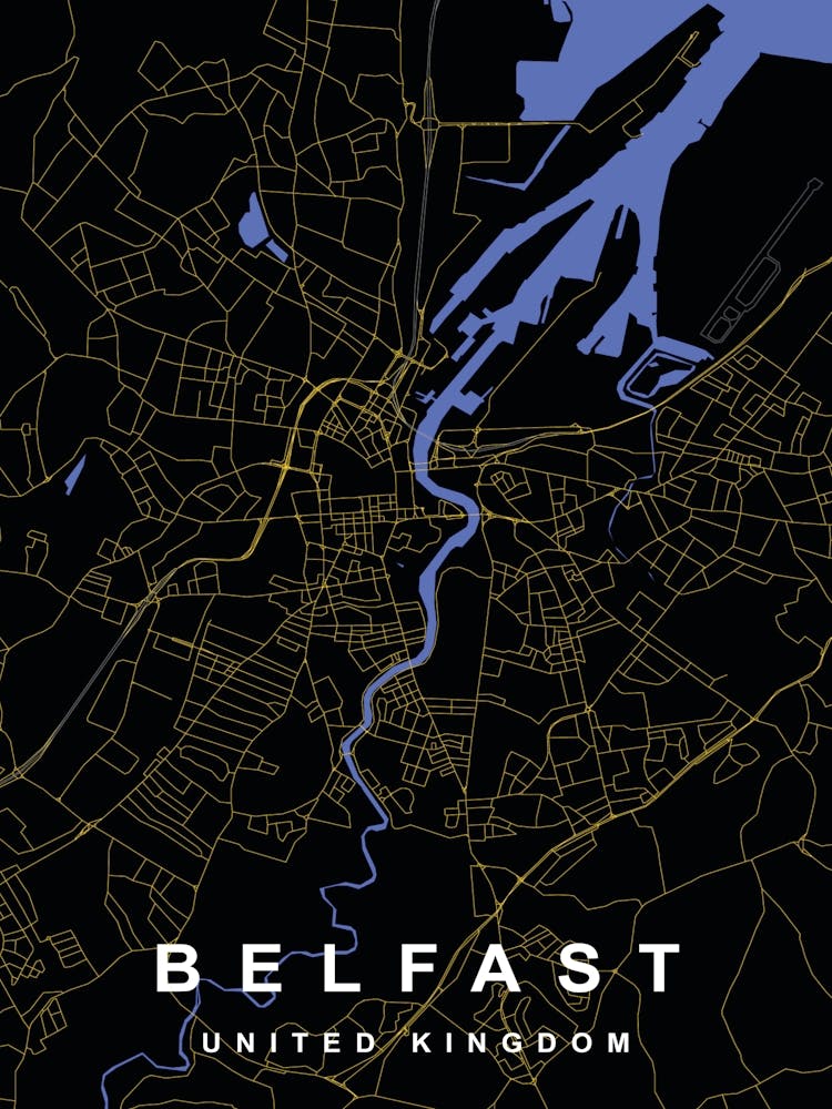 Belfast City Map Black and Gold