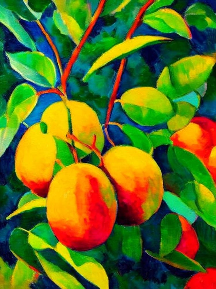 Mango 2 Fruit Vibrant Matisse Inspired Painting Fruit