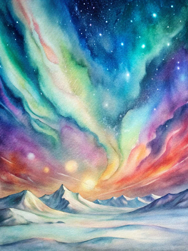 A Poster Of A Colorful Aurora Dancing Over A Snowy (1)