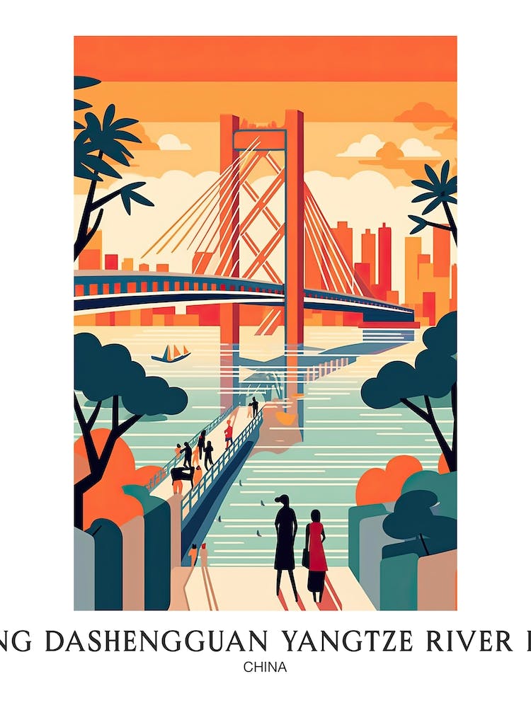 Nanjing Dashengguan Yangtze, China, Colourful Travel Poster