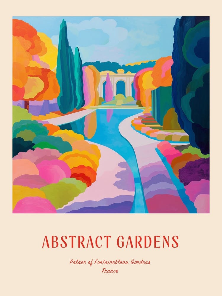 Jardins Colorés Palais de Fontainebleau Jardins France 1 Affiche Rouge
