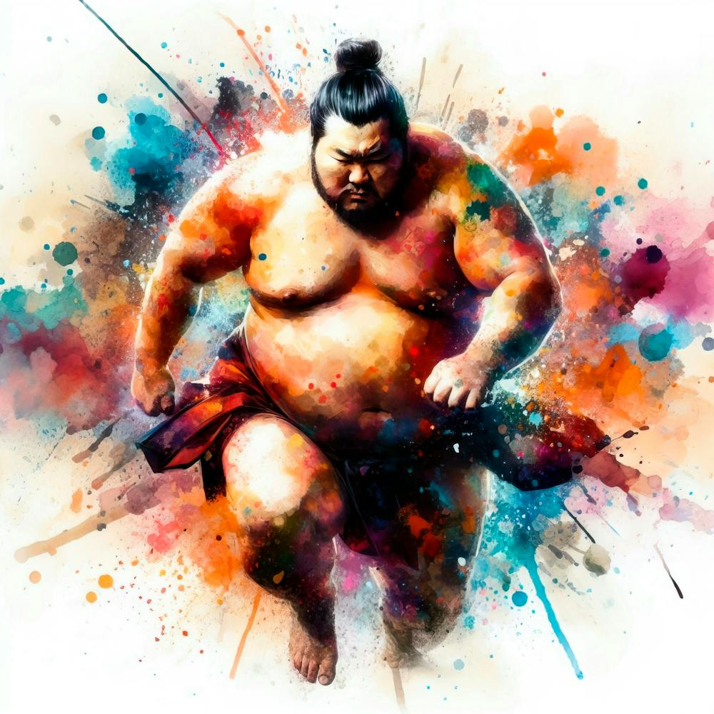 Japanese Sumo Wrestler In Watercolor