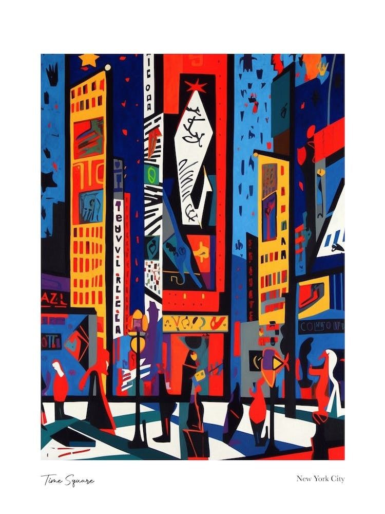 Time Square New York City Matisse Style 3 Watercolour Travel Poster