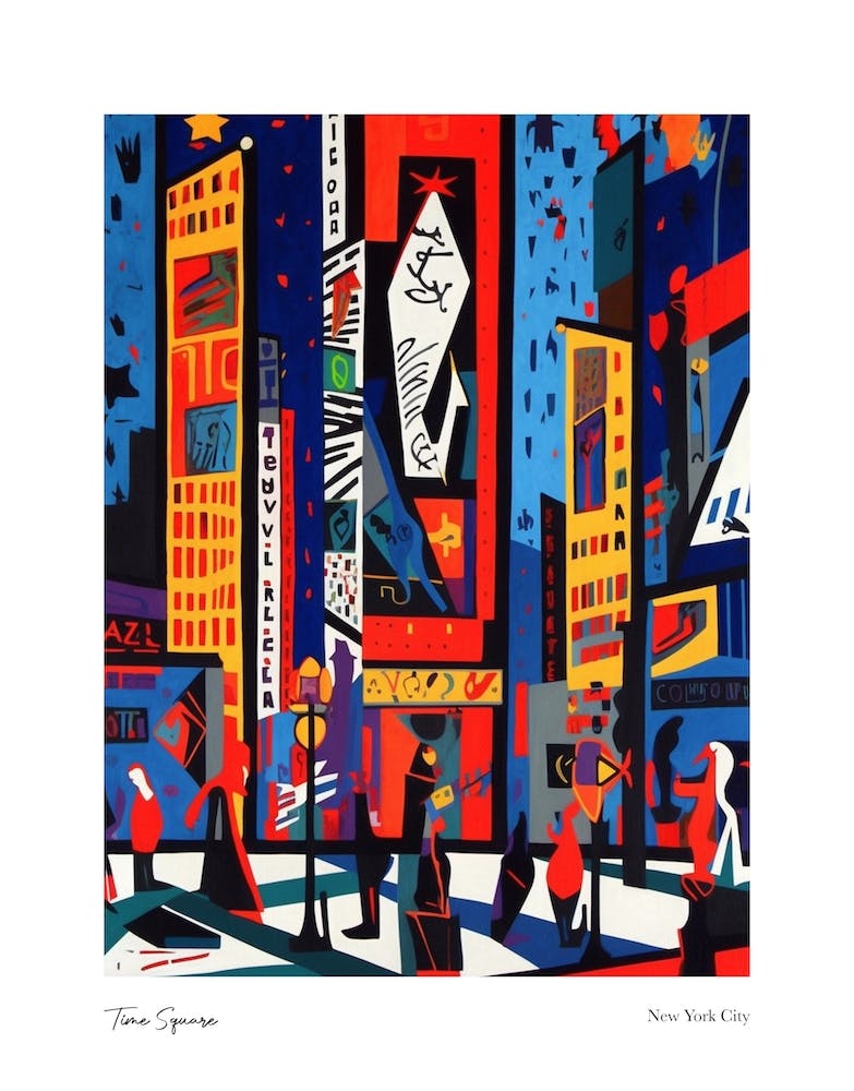 Time Square New York City Matisse Style 3 Watercolour Travel Poster