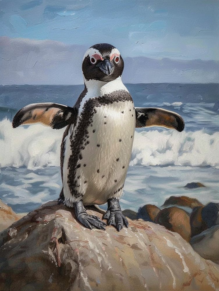 African Penguin Boulders Beach Simons Town Oil Painting 4