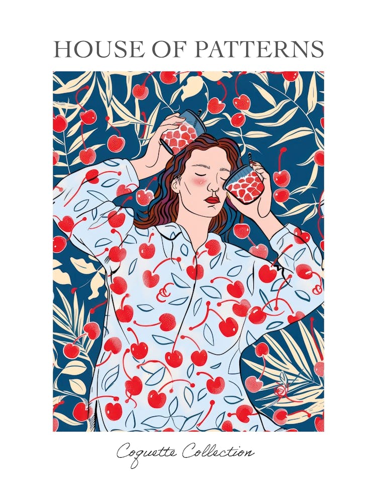 Woman Portrait With Cherries 9 Pattern Poster