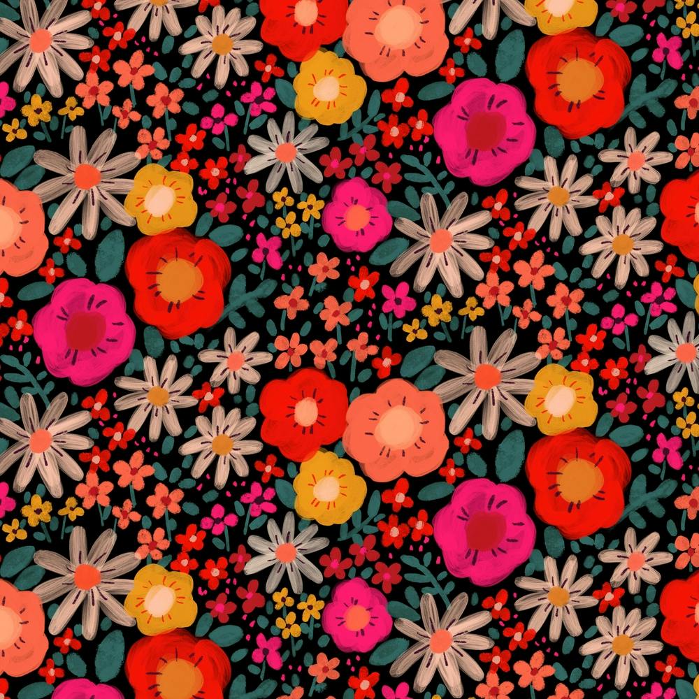 Floral Pattern Black Square