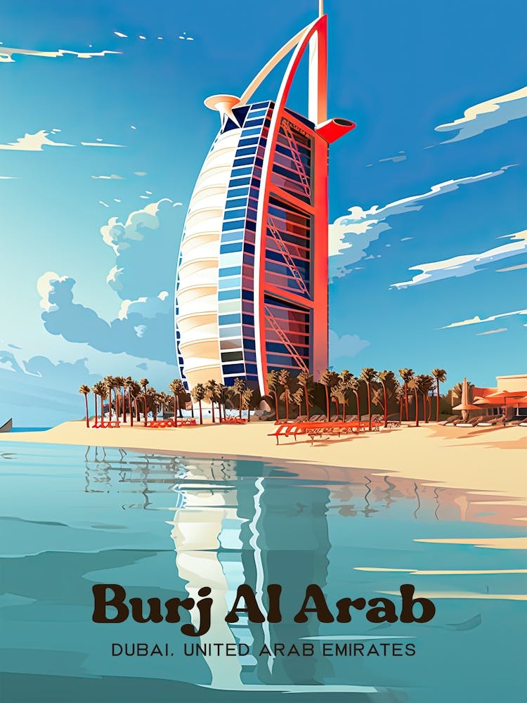 Burj Al Arab Dubai Hotel Digital Travel Illustration
