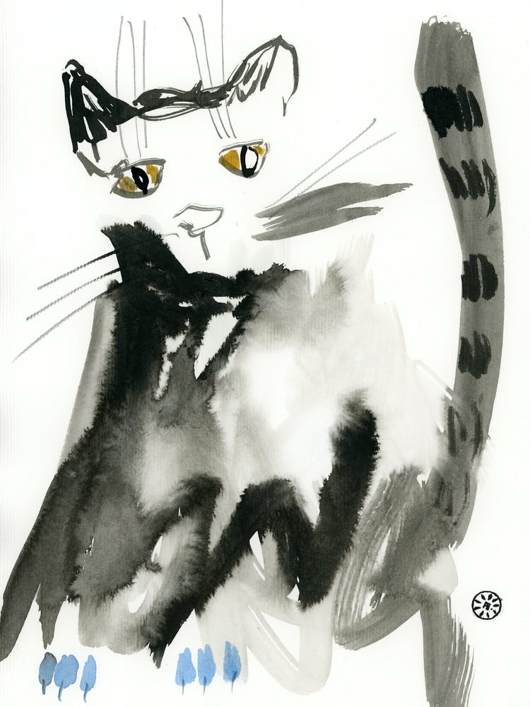 Geschichte einer Katze - Tuschmalerei Schwarz-Weiß