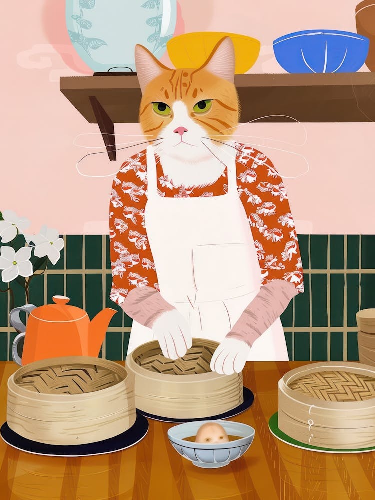 Cat Making Dim Sum