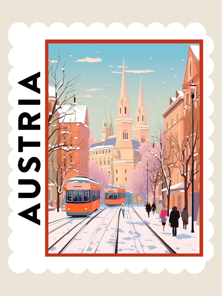 Retro Winter Stamp Poster Vienna Austria 1