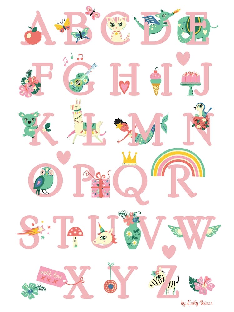 Nursery Alphabet Print Pink