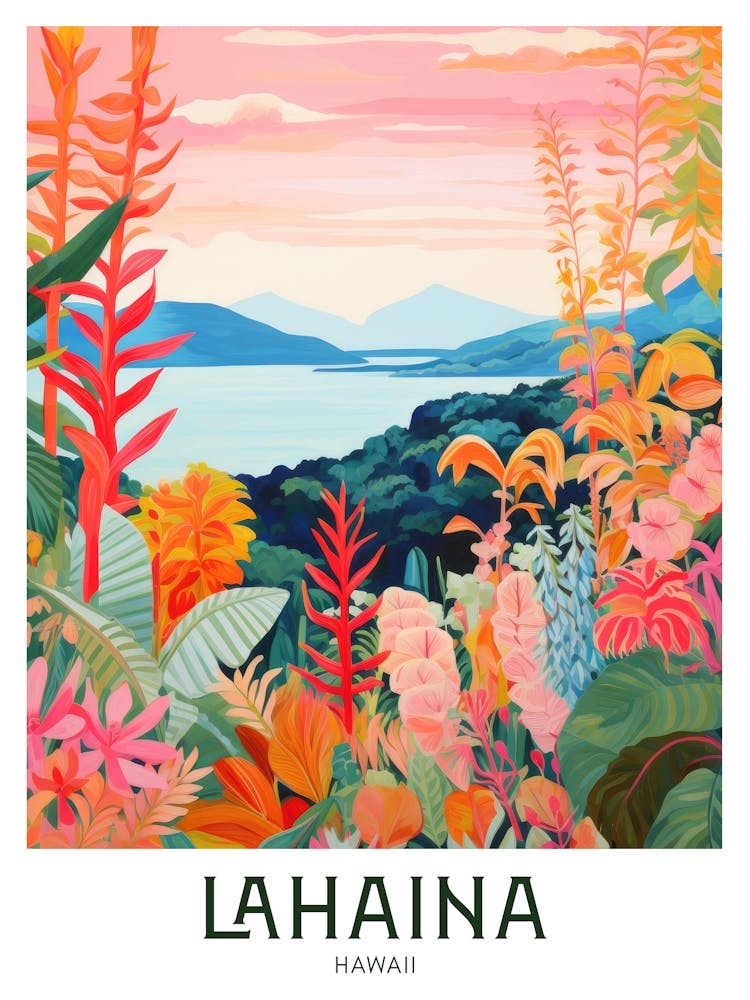 Lahaina, Hawaii Maximalist Travel Poster Vibrant Colour