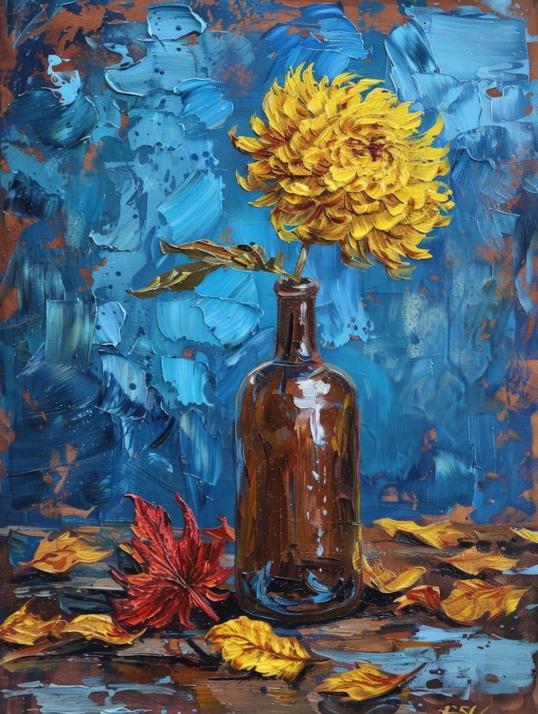 Yellow Chrysanthemum In A Bottle 2