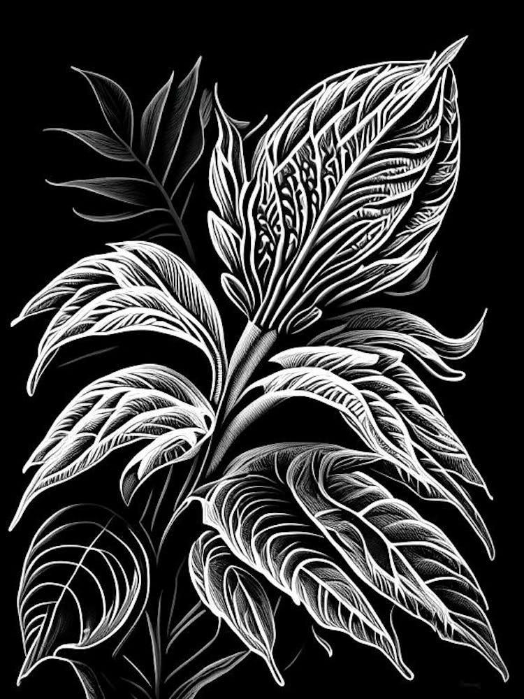 Pineapple Sage Leaf Linocut 1