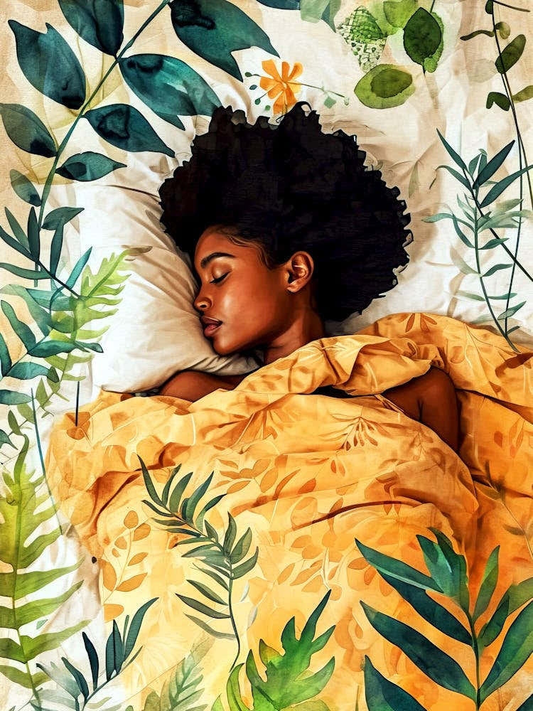 Afro Girl Sleeping In Bed illustration