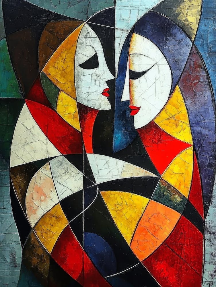 Couple Abstract Triangle Curve Square , Pablo Picasso , Geometric Shapes