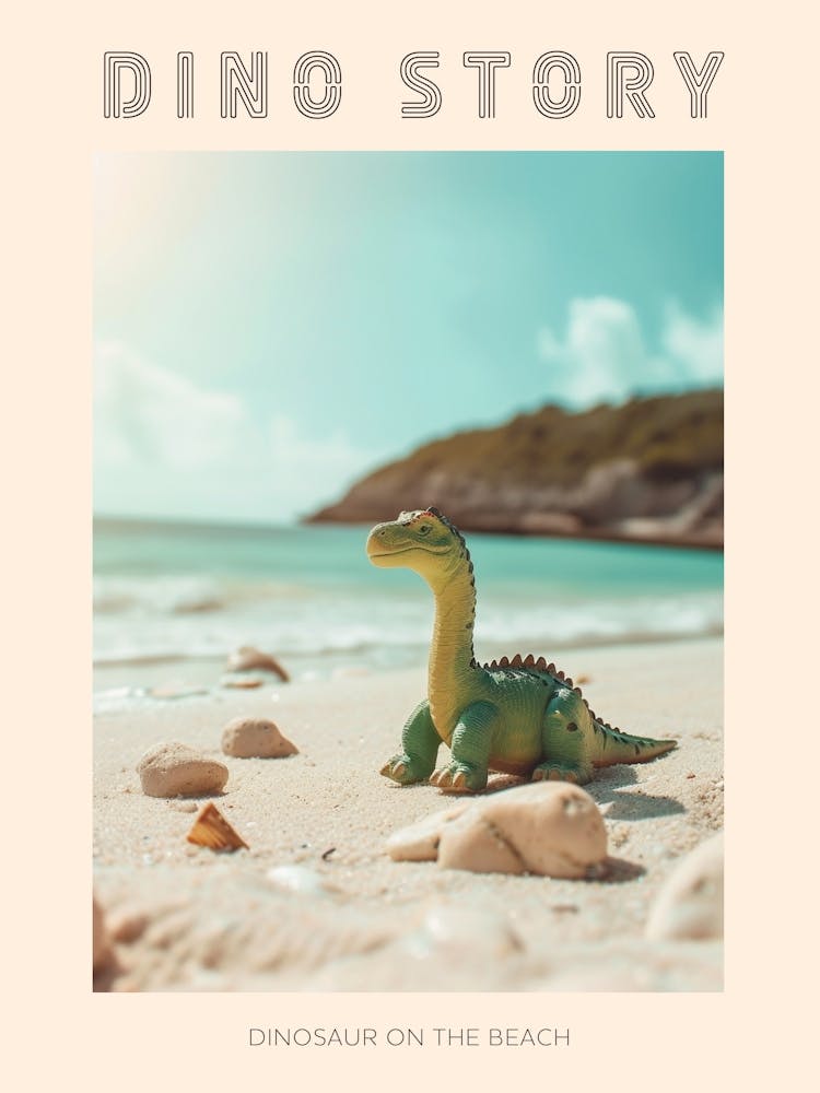 Pastel Toy Dinosaur Relaxing On The Beach Poster