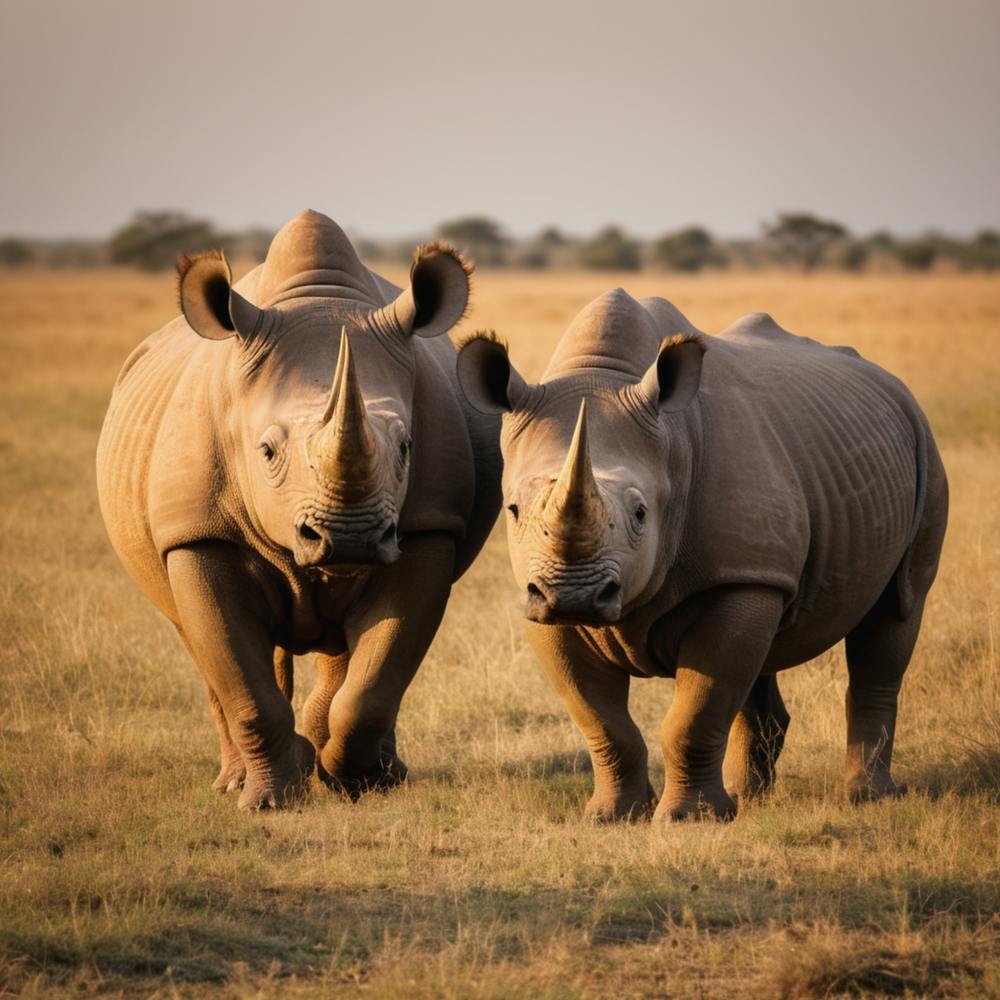 Black Rhinos In The Savannah