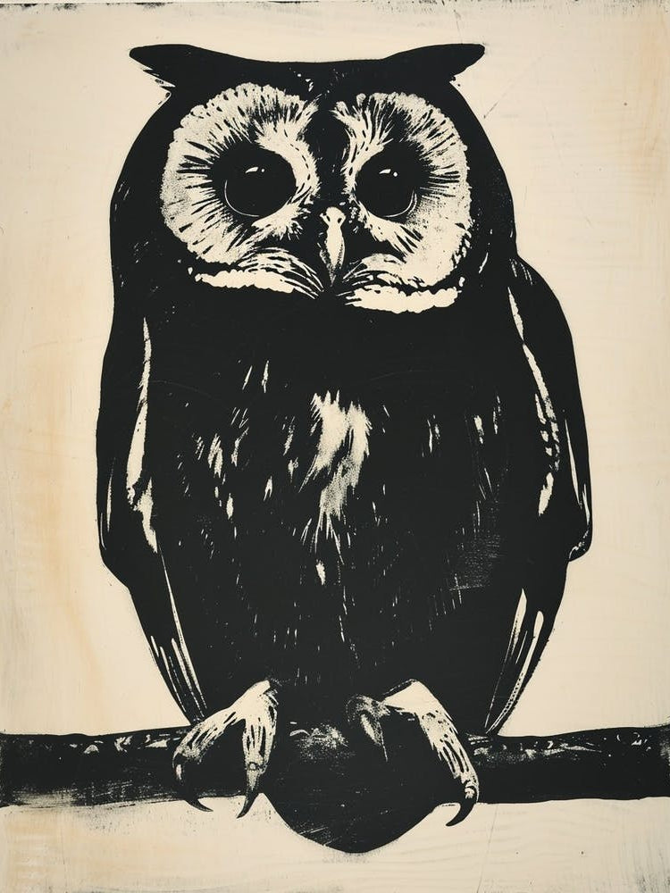 African Wood Owl Linocut Blockprint 2