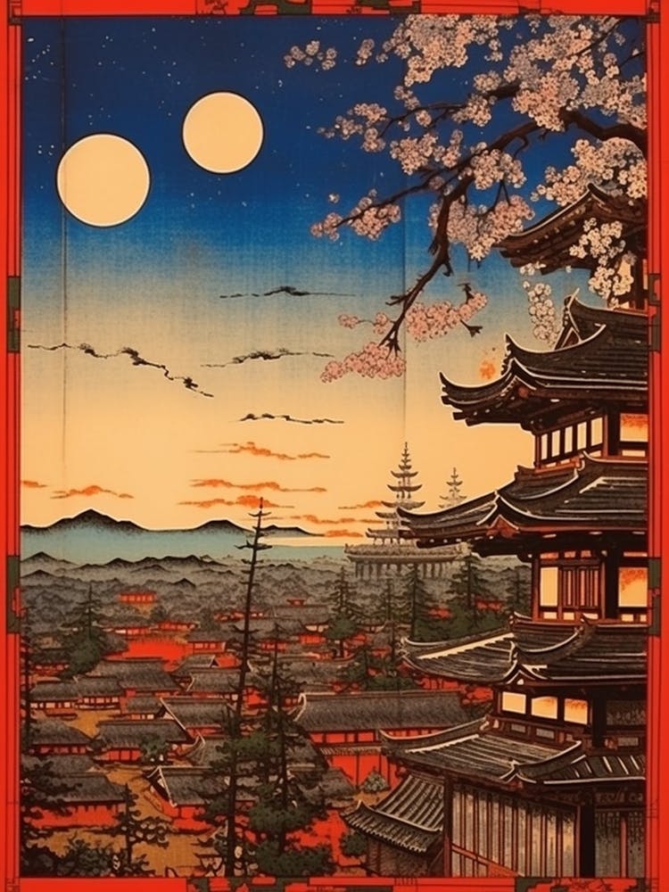 Takayama Old Town, Japan Vintage Travel Art 1