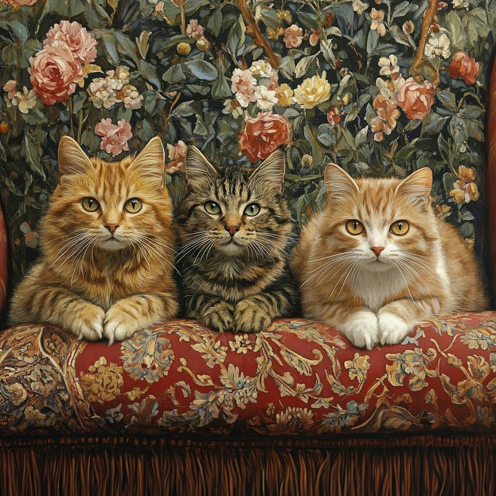 Three Cats On A Couch Art