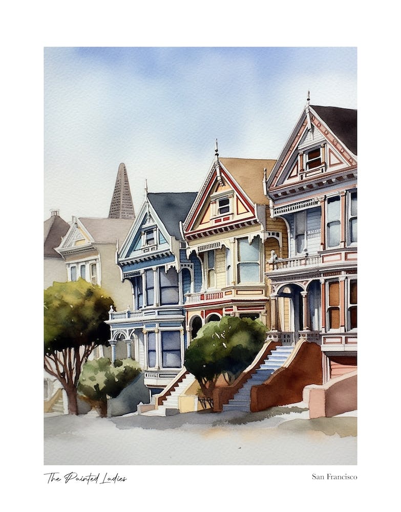 The Painted Ladies, San Francisco 2 Watercolour Travel Poster