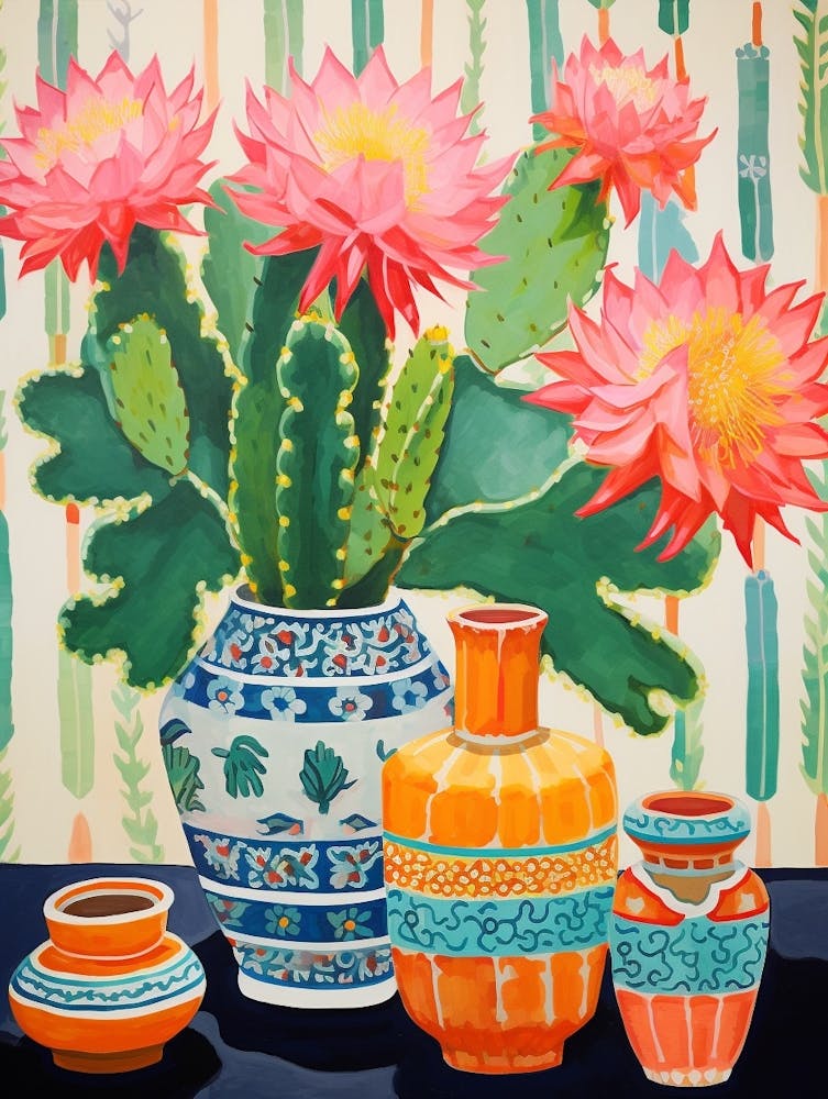 Cactus Painting Maximalist Still Life Ladyfinger Cactus 3