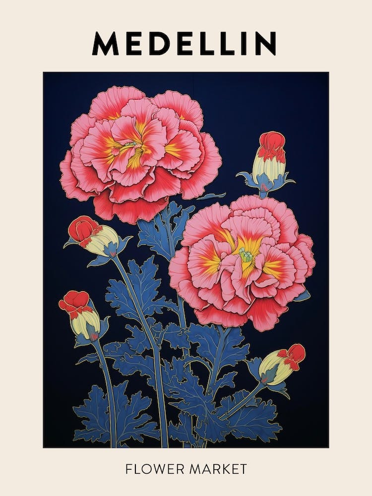 Medellin Colombia Botanical Flower Market Poster