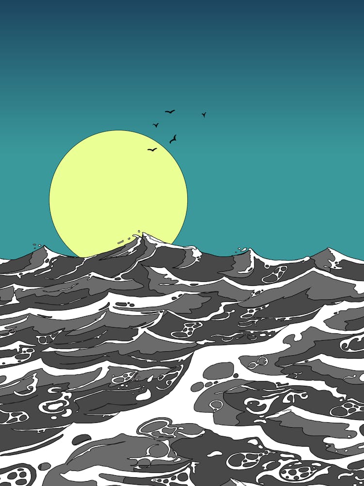 Ocean Waves At Sunset