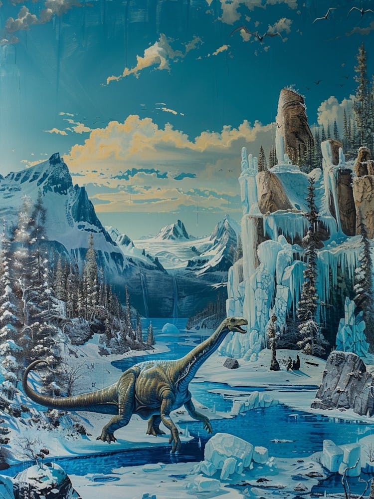 Dinosaur In An Icy Landscape Painting 2
