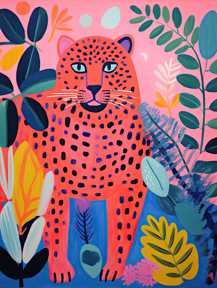Red Leopard In The Jungle, Matisse Inspired