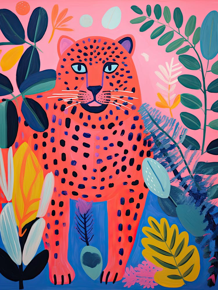 Red Leopard In The Jungle, Matisse Inspired