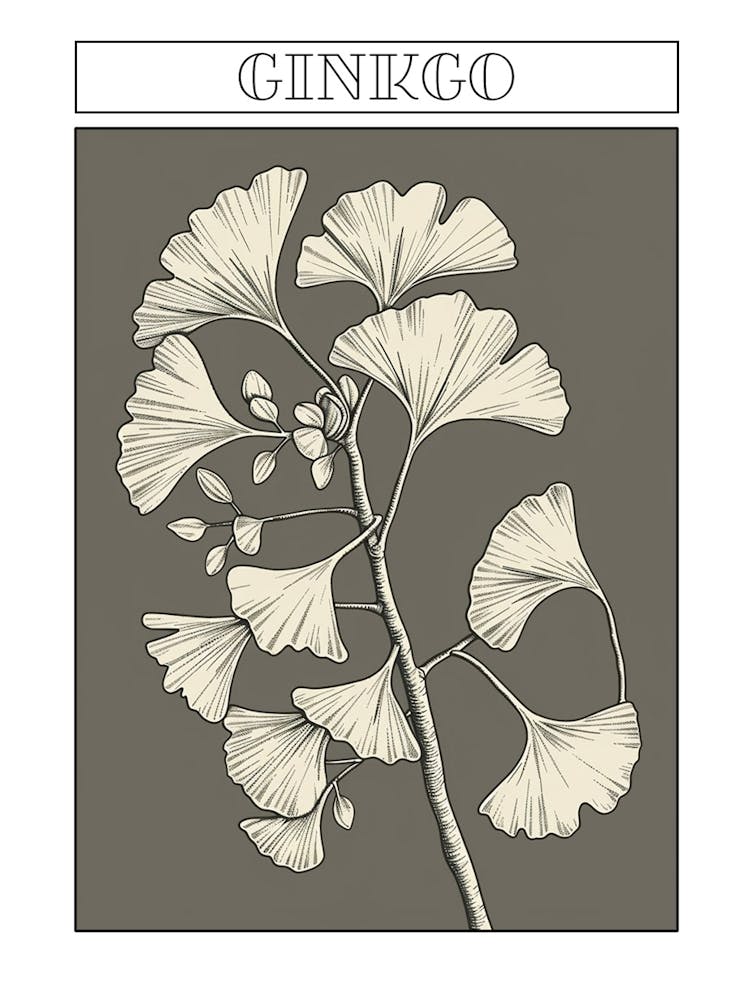 Ginkgo Tree Minimalistic Drawing 2 Poster