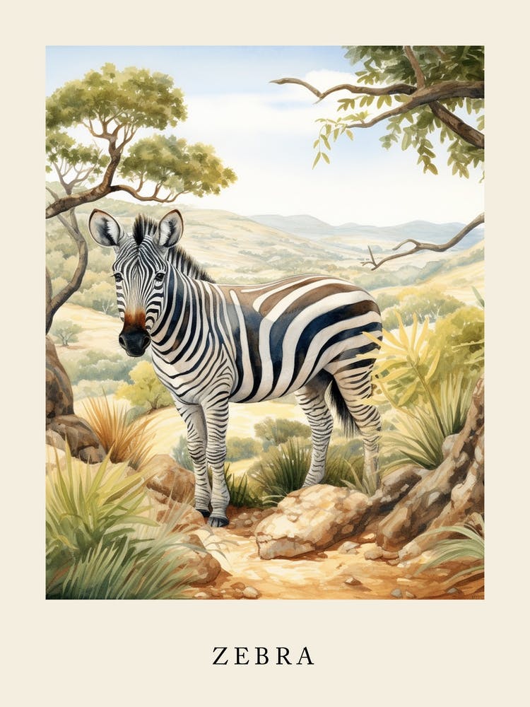 Beatrix Potter Inspired  Animal Watercolour Zebra 1